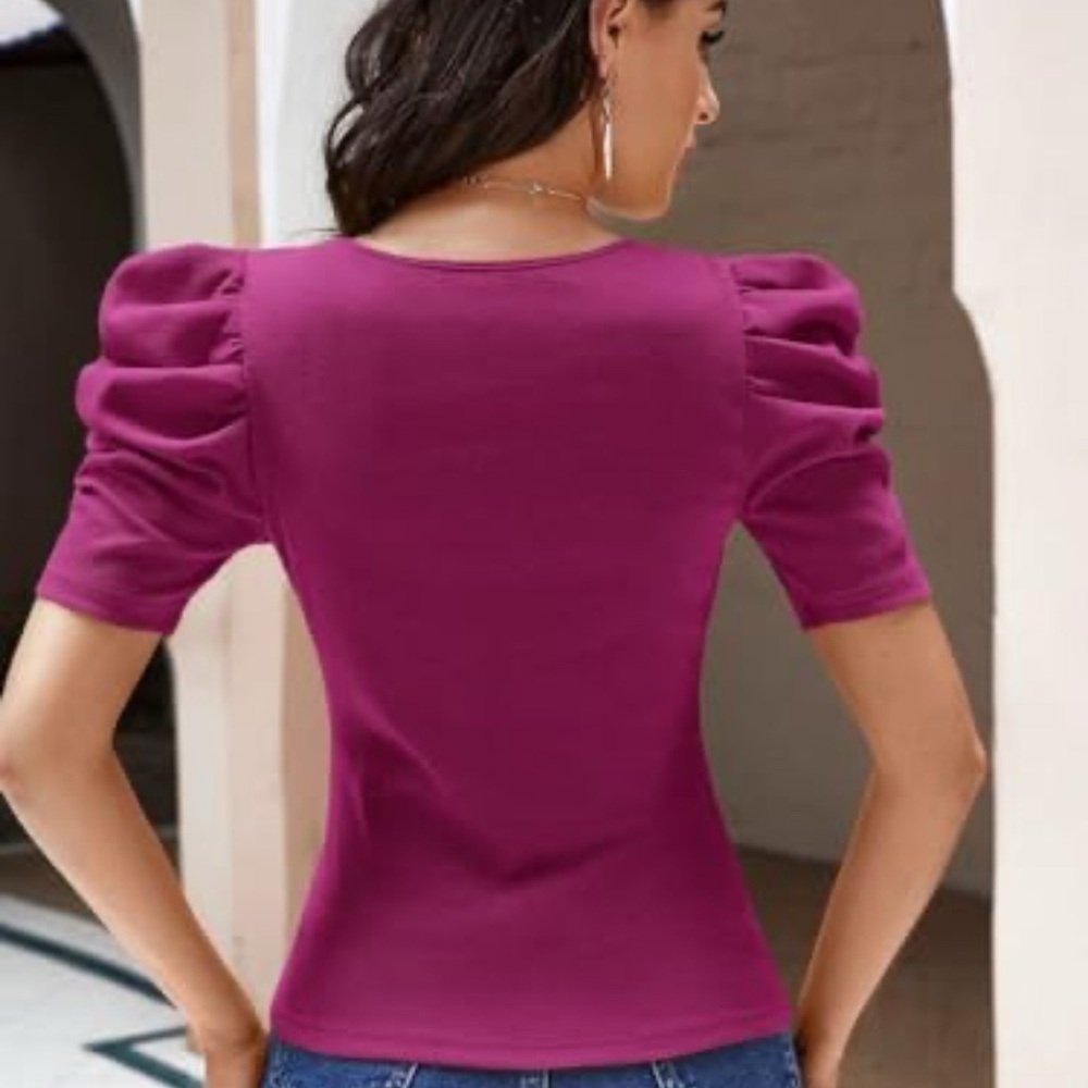 Express Fuchsia Puff Sleeve Blouse - Picture 2 of 8